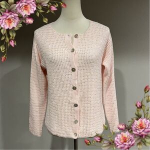 Button down sequin pale baby pink cardigan size medium